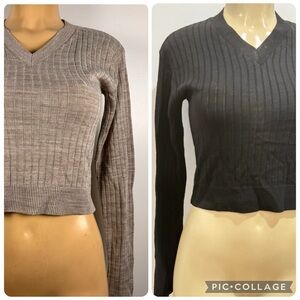 Set 2 BP Wide Ribbed Thin Knit Sweater Tops Sz S Black Oatmeal
